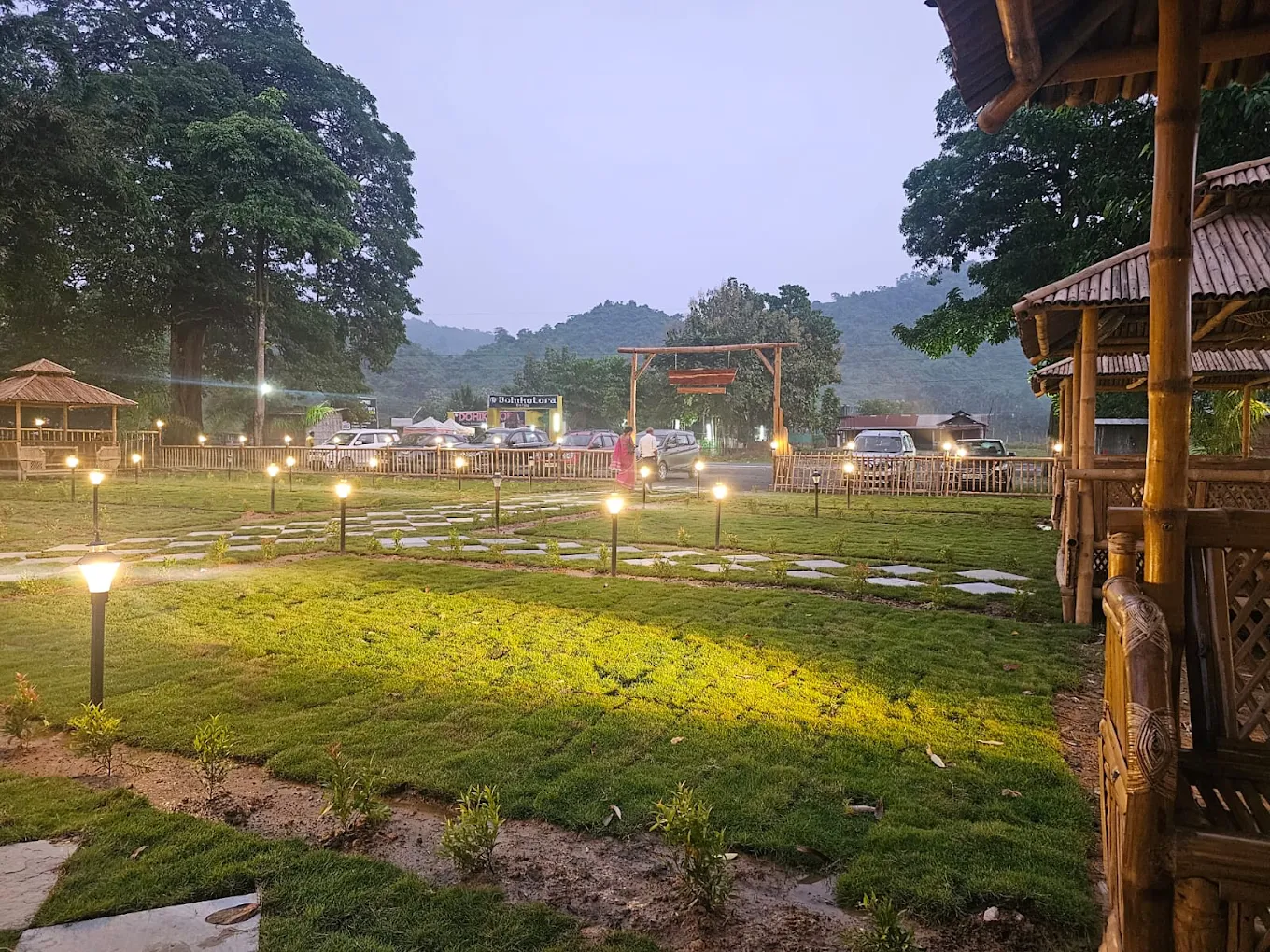 Bamboo cottage dining at Fagun restaurant in Kaziranga